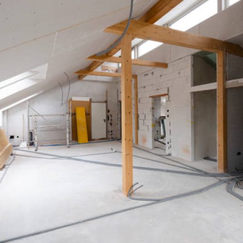 bright, friendly, modern loft construction site drywall without people in daylight